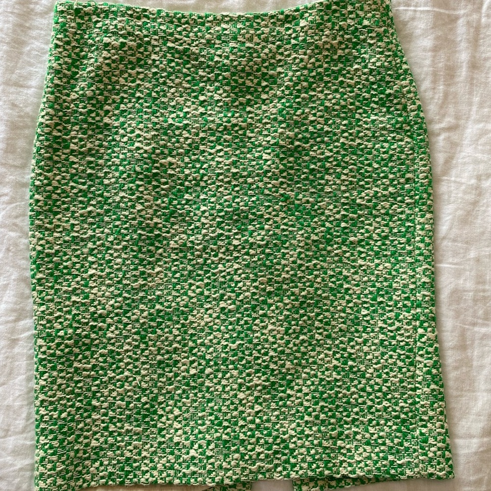 J Crew No.2 Pencil Skirt in Green Tweed
